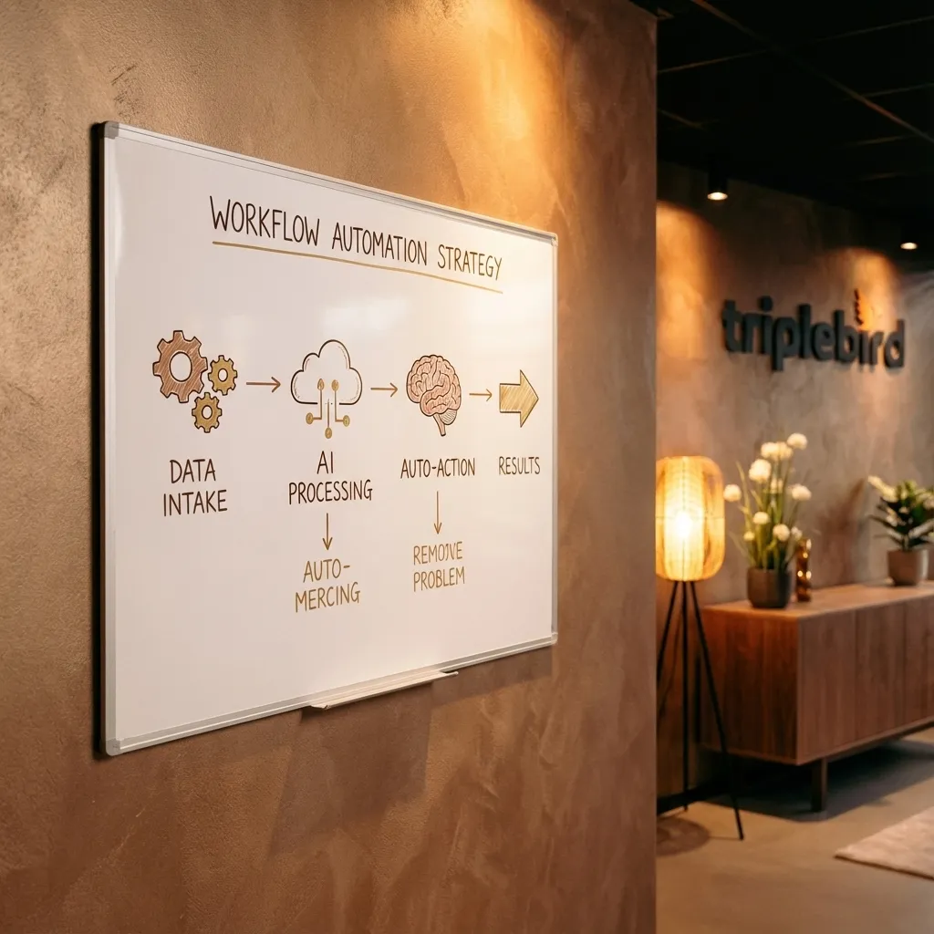 Lobby met triplebird logo aan de muur